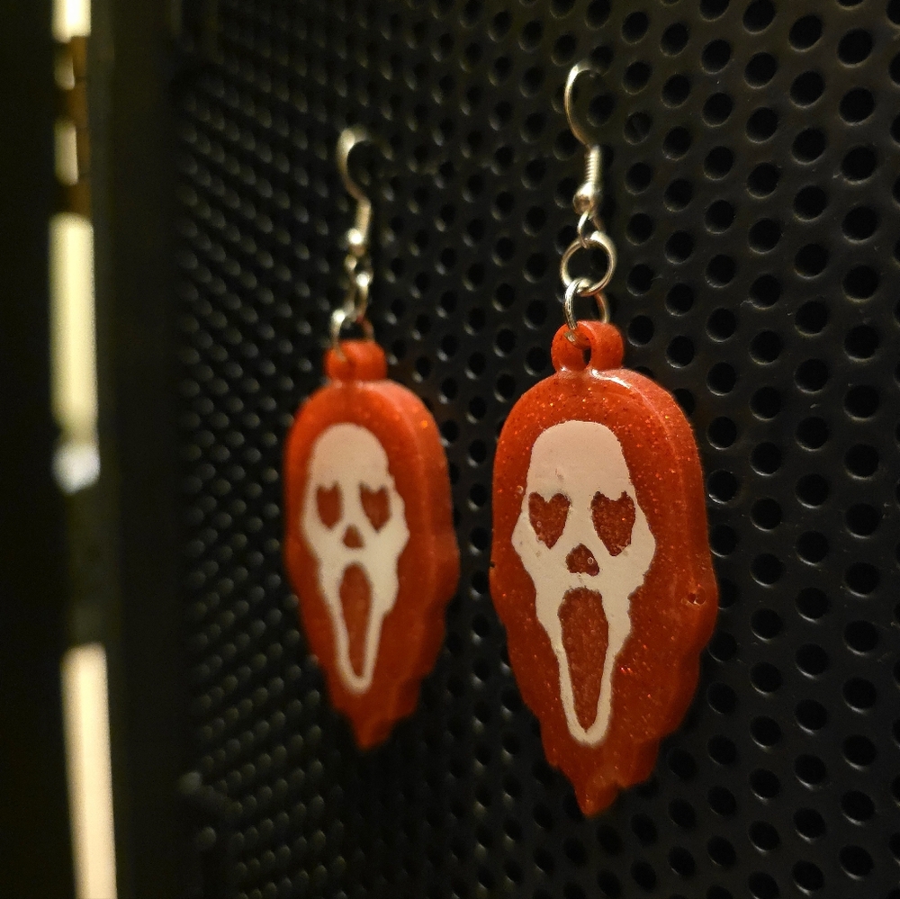 Red Glitter Ghostface Earrings
